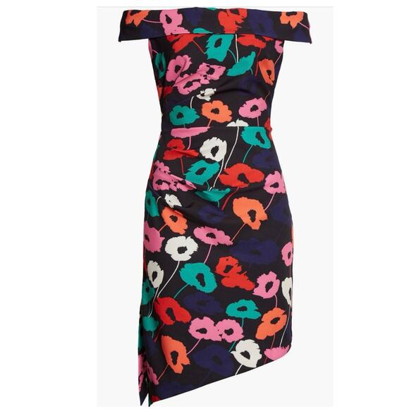 NEW Milly Ally Poppy Multicolor Floral Off The Shoulder Ruched Sheath Dress Sz 2 - Picture 6 of 12